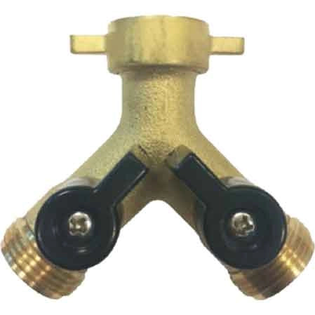PRESA A RUBINETTO IN OTTONE DOPPIA USCITA F3/4 x M3/4 x M3/4