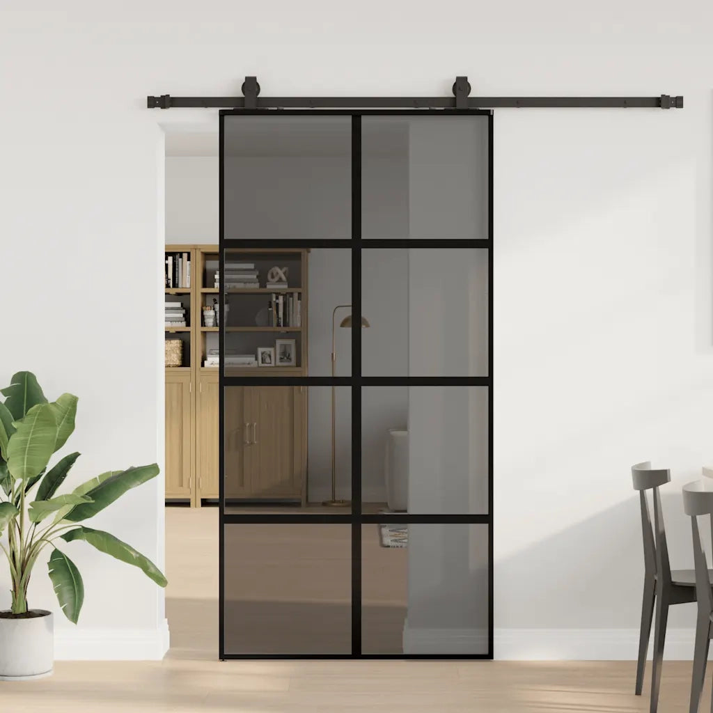 Porta Scorrevole Ferramenta Nera 102,5x205 cm Vetro Temperato