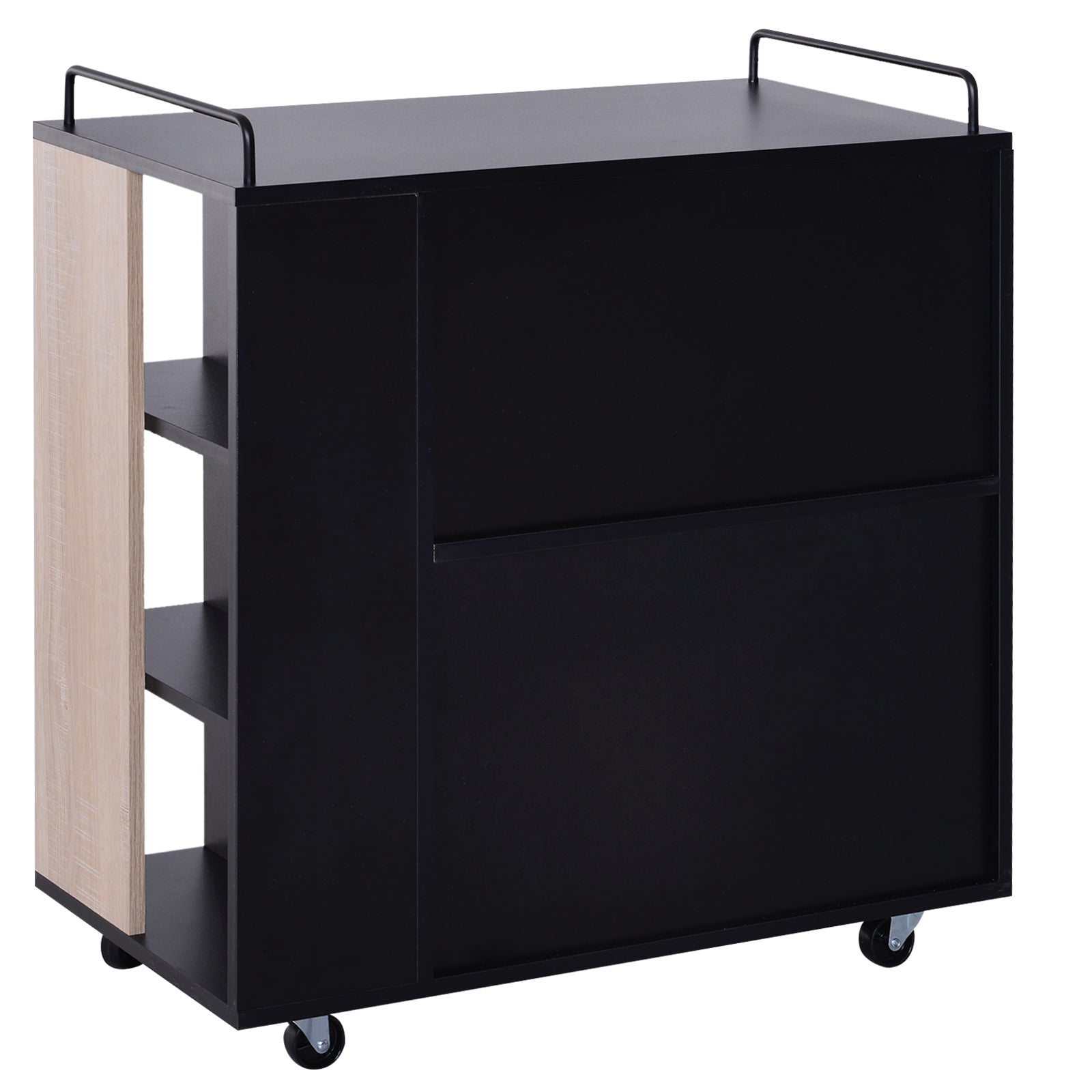 Mobiletto Carrello da Cucina con Cassetti in Legno Rovere e Nero 76.5x40x82 cm