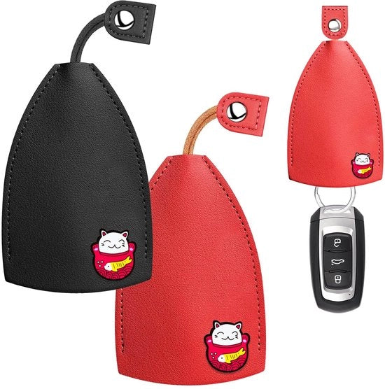 Cassetto per chiavi 2 in 1 - Pelle PU - Nero/Rosso - Tasche per chiavi - Orecchioni per chiavi - Protezione contro danni - Tasca per chiavi