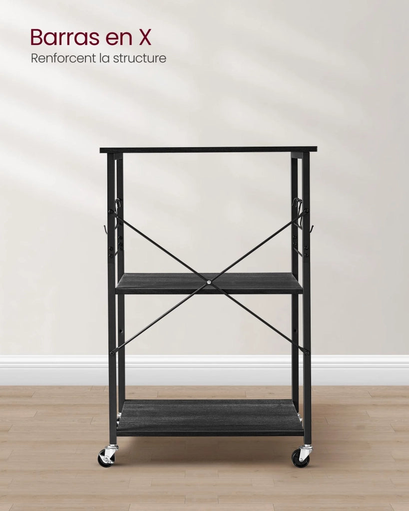Carrello da cucina 40 x 60 x 89 cm carrello da cucina a 3 ripiani per microonde mini forno tostapane struttura in metallo con 6 ganci stile industriale marrone rustico 12_0005677