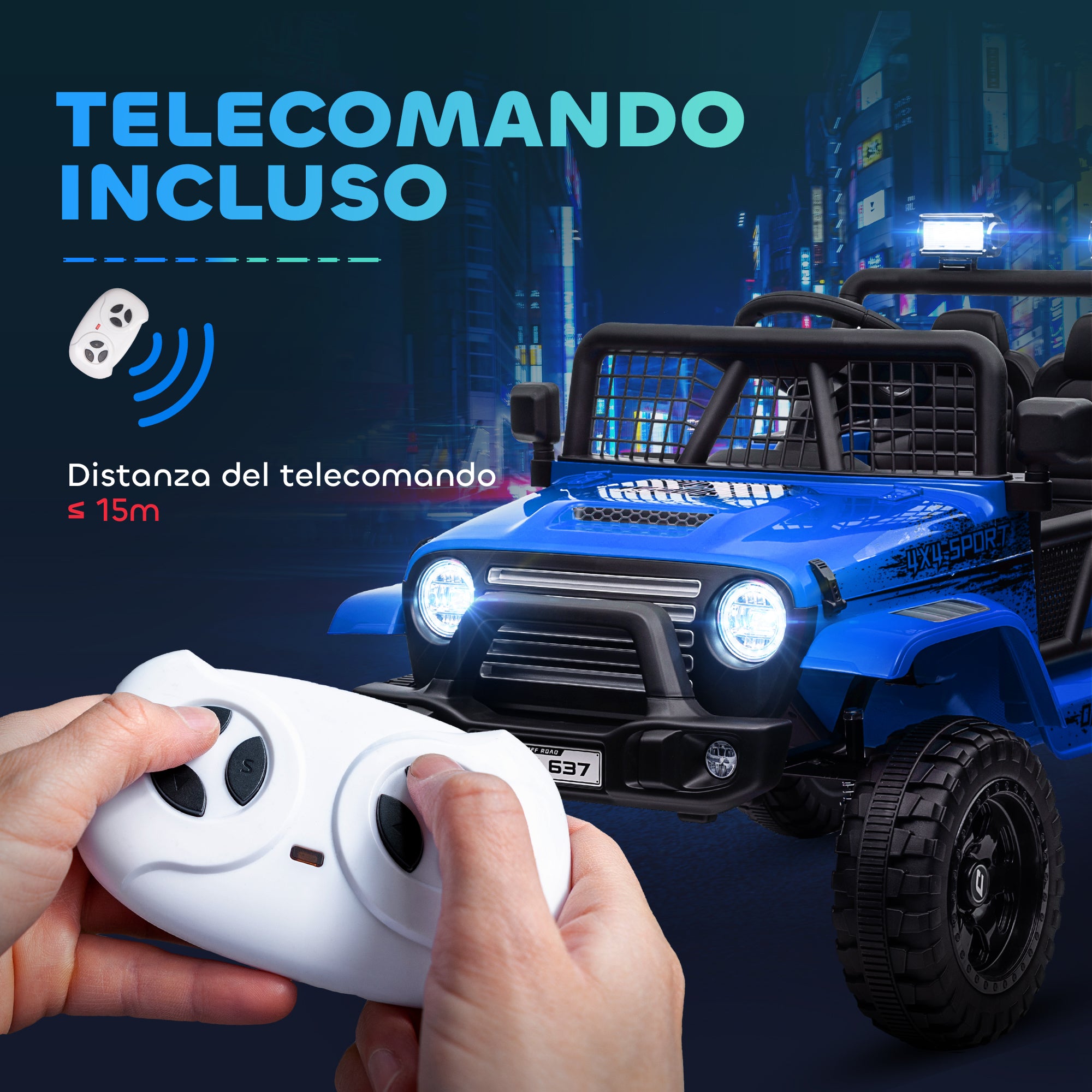 Macchina Elettrica Fuoristrada per Bambini  12V con Doppio Motore Telecomando e Luci Blu