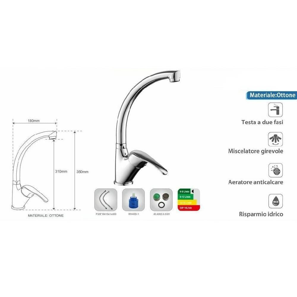 Trade Shop - Rubinetto Miscelatore Per Lavello Da Cucina Materiale Ottone Cromato Taranto -