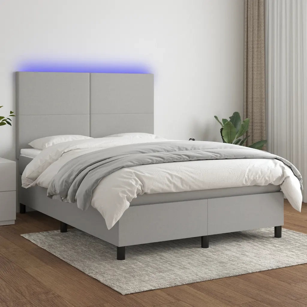 Letto a Molle Materasso e LED Grigio Chiaro 140x190 cm Tessuto 3134709