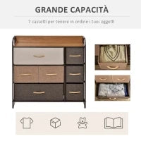 Mobile Cassettiera da Camera da Letto e Soggiorno, Cassettiera con 7 Cassetti Pieghevoli in Tessuto e Ripiano in MDF, 80x29x78.5cm, Multicolore