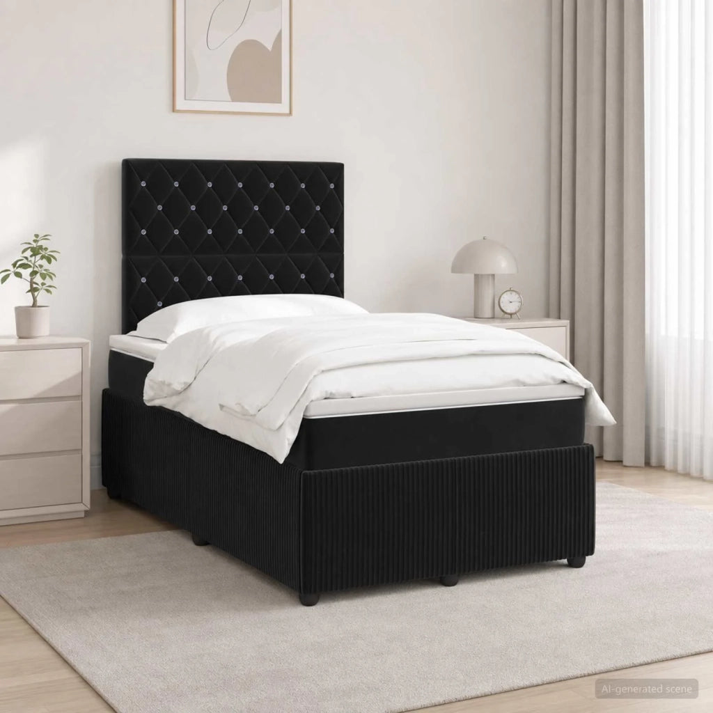Letto Box Spring LED con Materasso Nero 120 x 190 cm Velluto 3456025