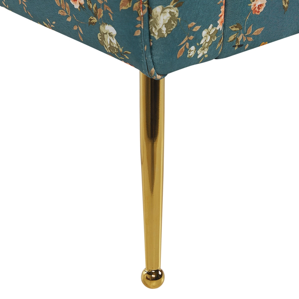 Chaise longue con rivestimento in tessuto blu sedile capitonné a doppia estremità con gambe in metallo dorato