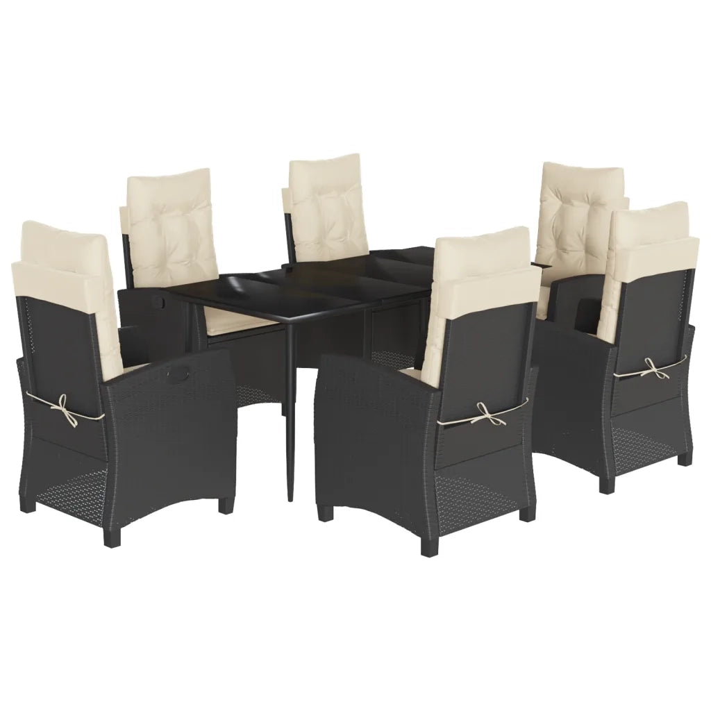 Set da Pranzo da Giardino 7 pz Nero con Cuscini in Polyrattan 3212728