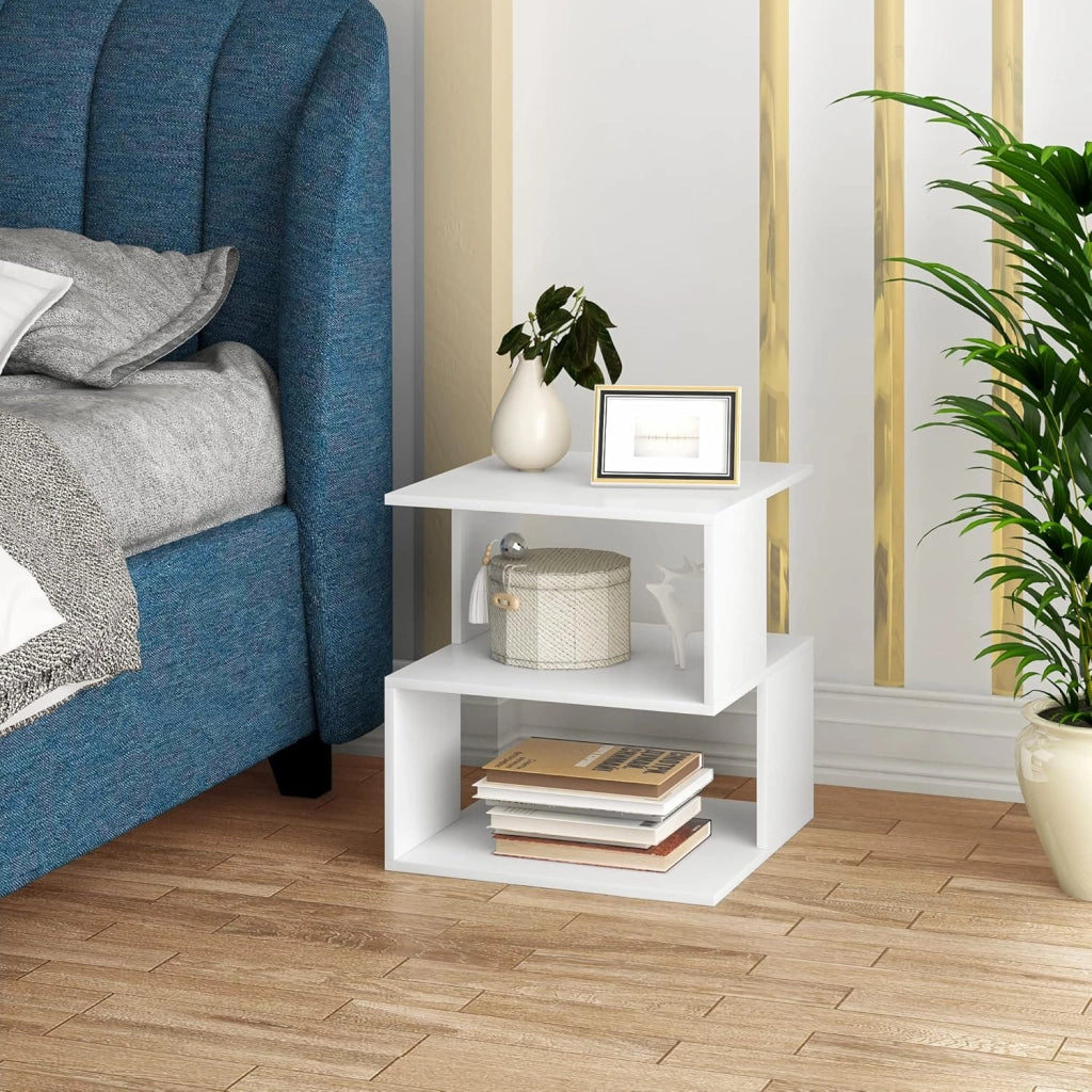 Set 2 Comodini per Camera da Letto in Legno, Tavolino Bianco Design Moderno, Mobiletto Salvaspazio per Soggiorno, Piccola Libreria a 2 Ripiani, 40x40x43,5cm, 0166ZZ-2