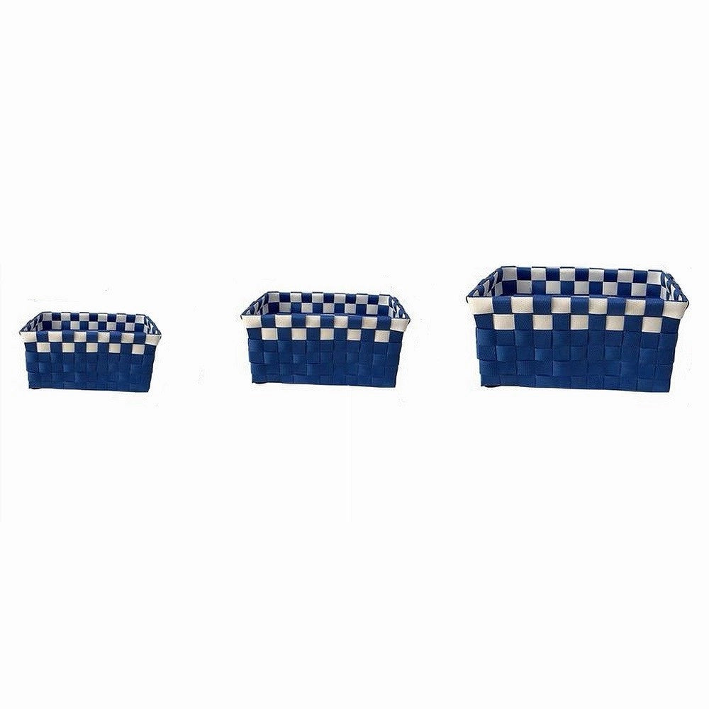Trade Shop - Set 3 Cestini Portaoggetti Organizer Tessuto Bagno Rettangolari Blu Bianco 59082 -