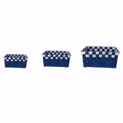 Trade Shop - Set 3 Cestini Portaoggetti Organizer Tessuto Bagno Rettangolari Blu Bianco 59082 -