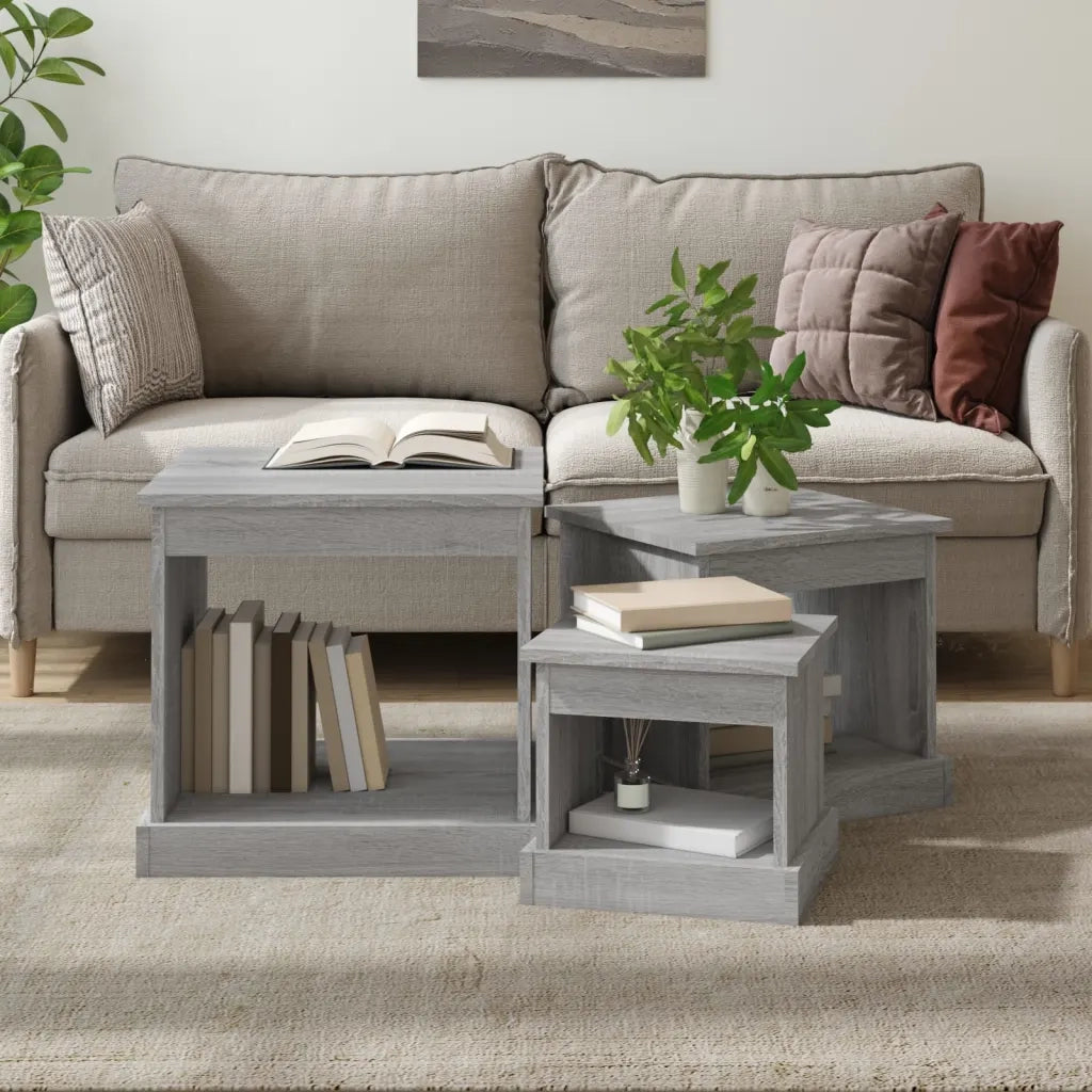 Tavolini da Salotto 3 pz Grigio Sonoma in Legno Multistrato 816494