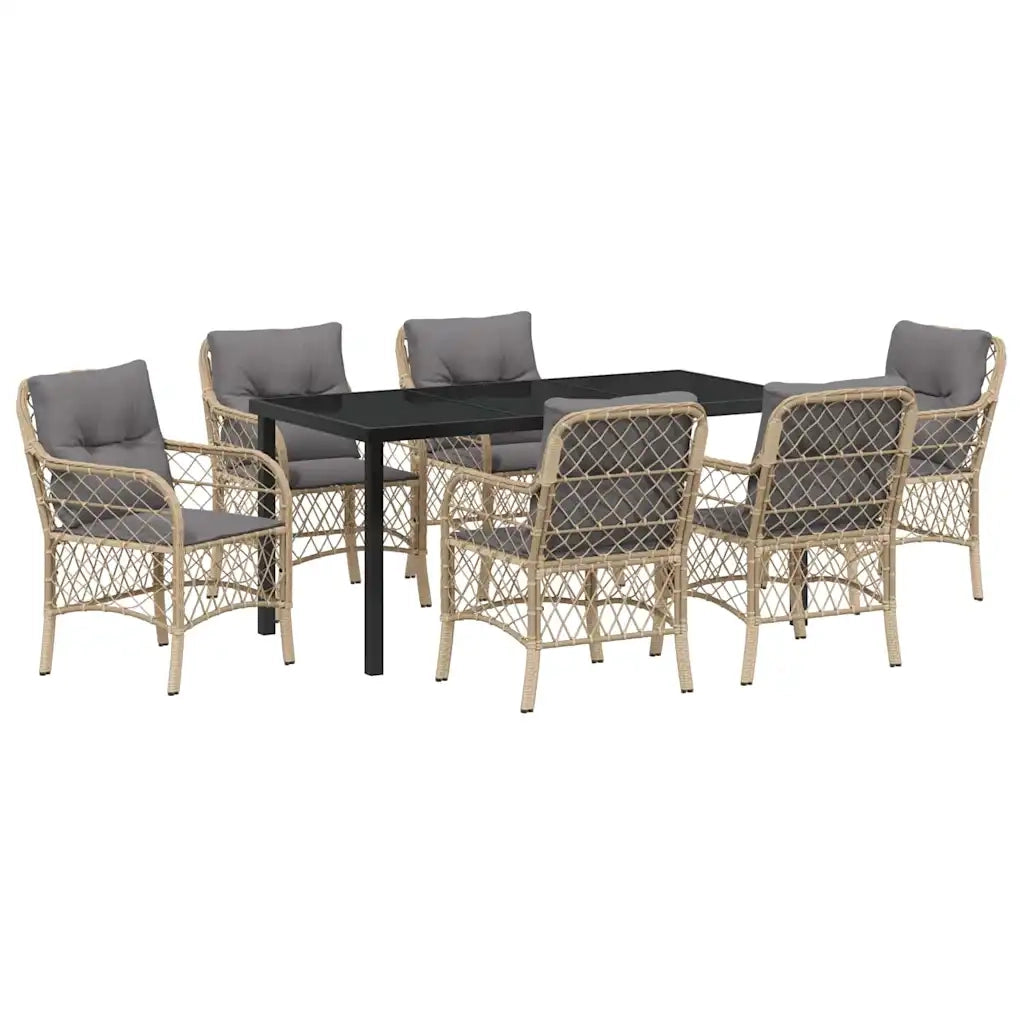 Set da Pranzo per Giardino con cuscino 7 pcs Beige polyrattan 3380236