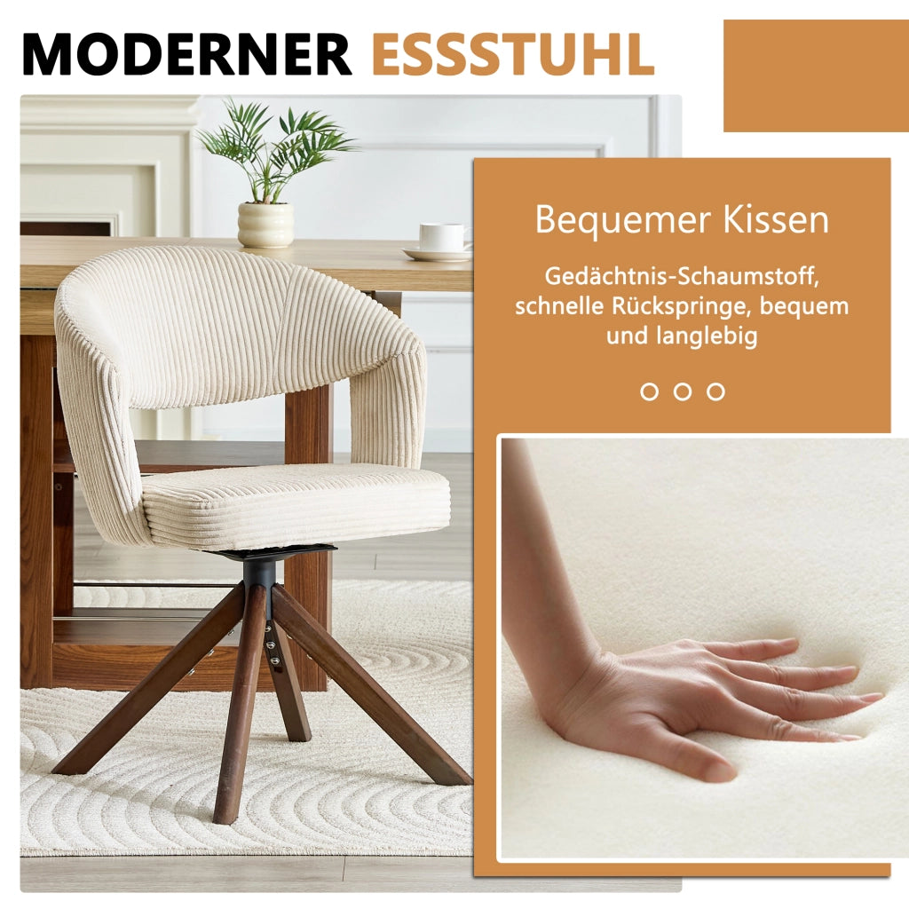 Sedie da Pranzo Girevoli Retro Set 2 ¨C MINIMAL ¨C Crema, Gambe in Legno Massello Noce