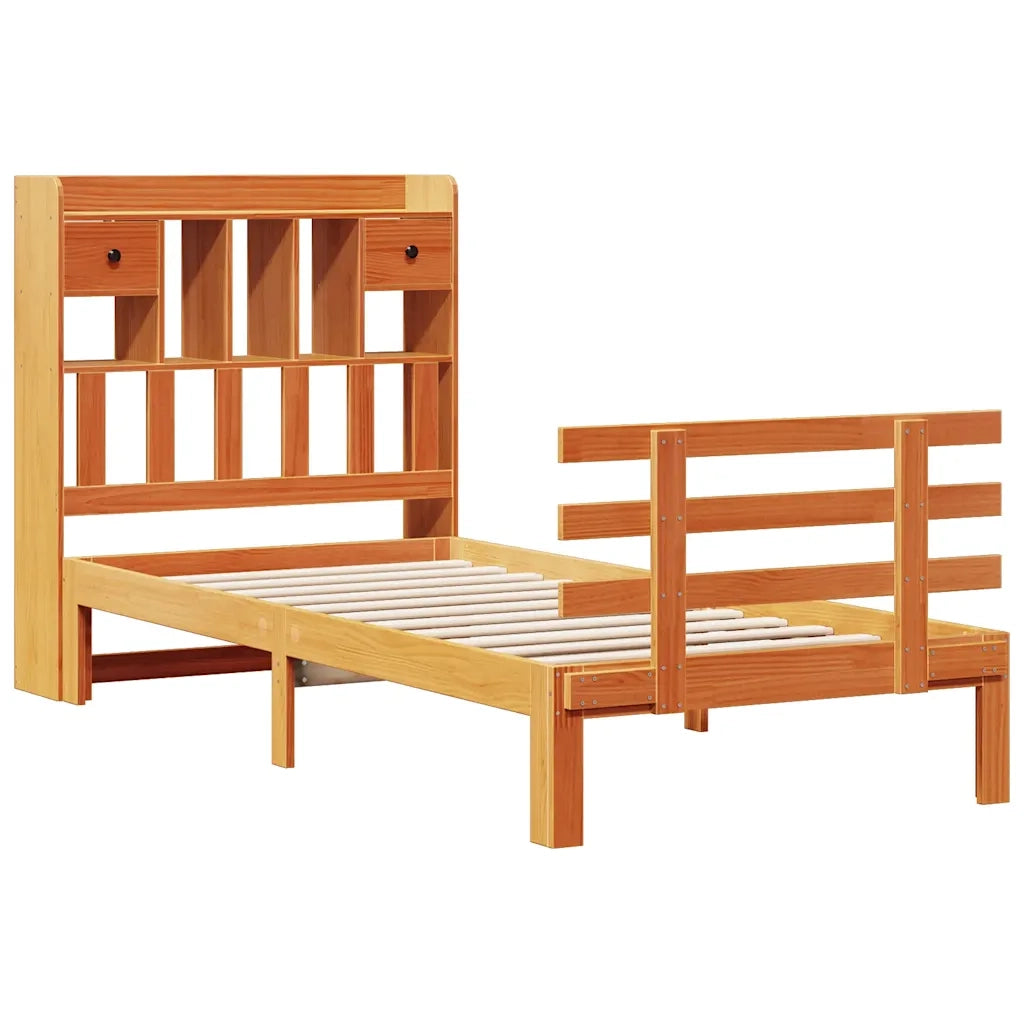 Letto singolo | Letto per adulti | Letto Libreria senza Materasso Marrone Cera 75x190 cm in Pino