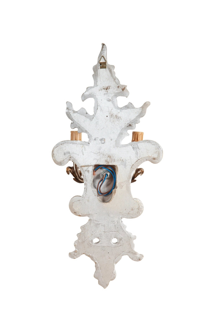 Biscottini Lampada Applique Shabby in legno e ferro finitura foglia argento anticato Made In Italy
