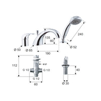 Rubinetto bordo vasca con deviatore, bocca pesante fusa e doccetta - serie project
