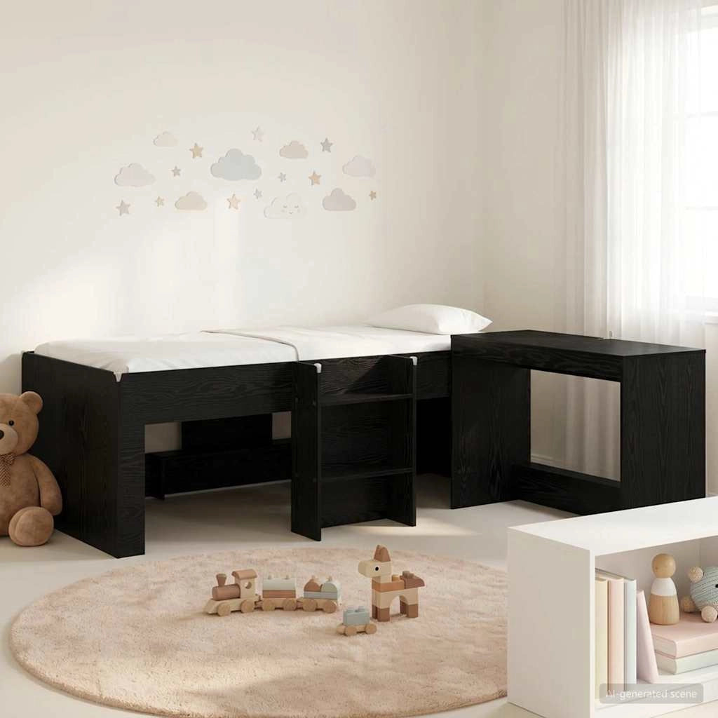 Struttura del Letto con Scrivania 2 pz Rovere Nero 3423447