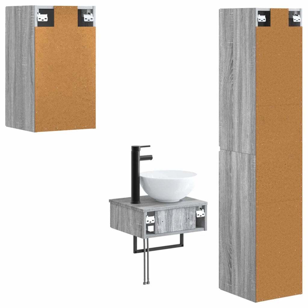 Set di mobili per il bagno 3 pz Sonoma grigio 3406049