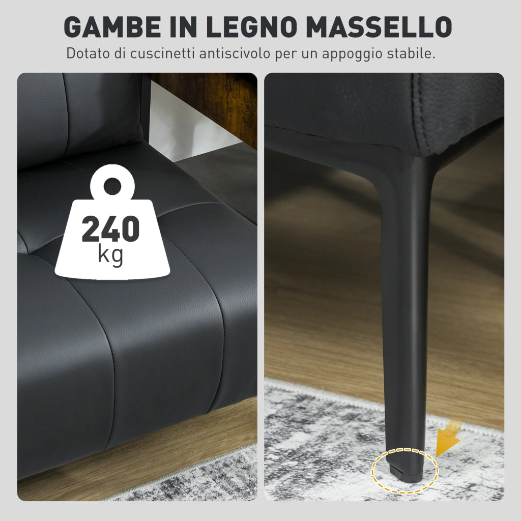 Divano 2 Posti in Similpelle Trapuntato Senza Braccioli ¨C Zephmum ¨C Nero 115x73x83