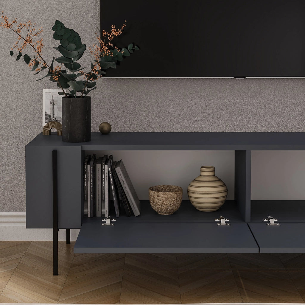 Porta TV in legno "Herman" - 160 x 31 x 45 cm - Grigio antracite
