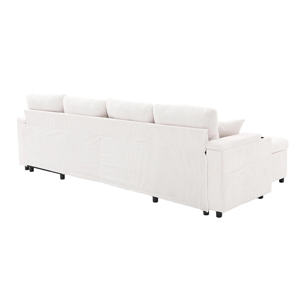 Canap¨¦ moderno in velluto per 4 persone - Xylo - Divano letto con chaise longue, vano portaoggetti e porte USB