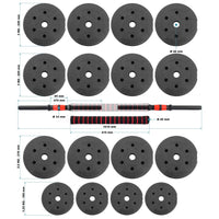 LUXTRI Set manubrio corto e bilanciere 2in1 40kg con 16 dischi per fitness allenamento forza
