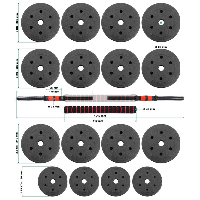 LUXTRI Set manubrio corto e bilanciere 2in1 40kg con 16 dischi per fitness allenamento forza