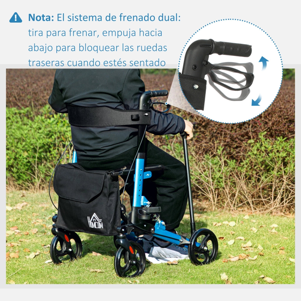 Andatore per Anziani Pieghevole con Sedile e 4 Ruote ¨C zephmum ¨C Altezza Regolabile, Freni a Mano, Blu e Nero