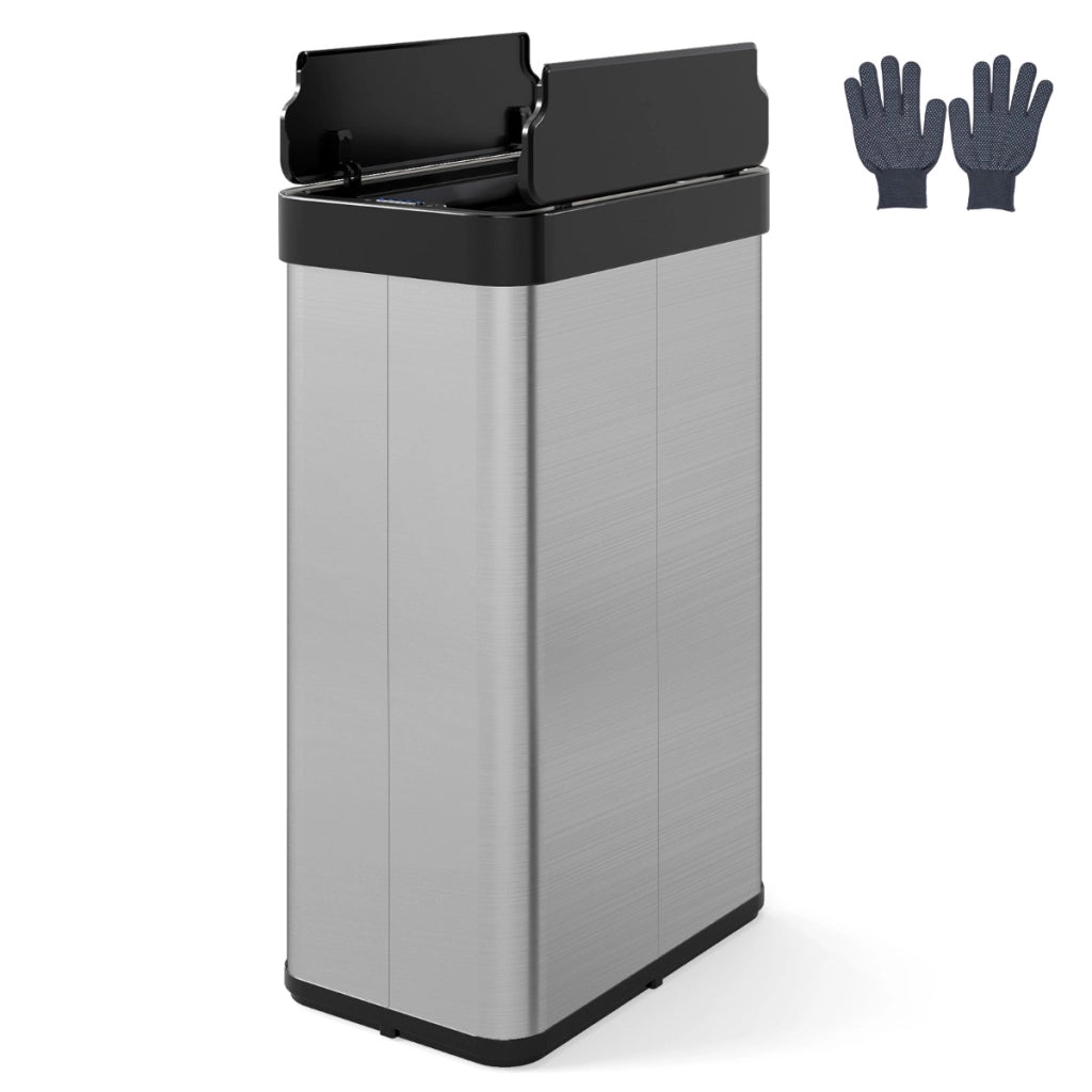 Cestino per rifiuti 60l con coperchi a ali pattumiera in acciaio inox spazzolato-Cestino bidone automatico sottile Argento