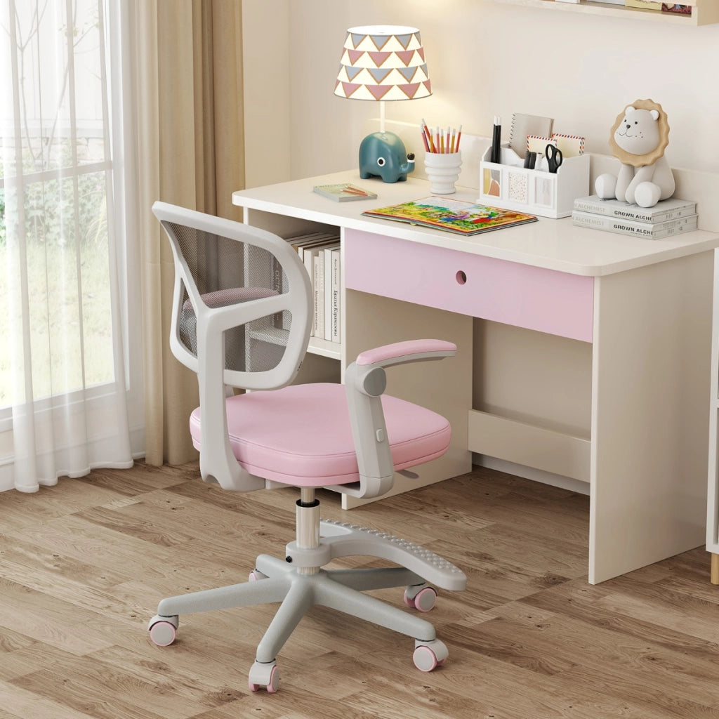 Sedia da studio con altezza regolabile da computer in rete, Sedia da scrivania per bambini ruote universali Rosa