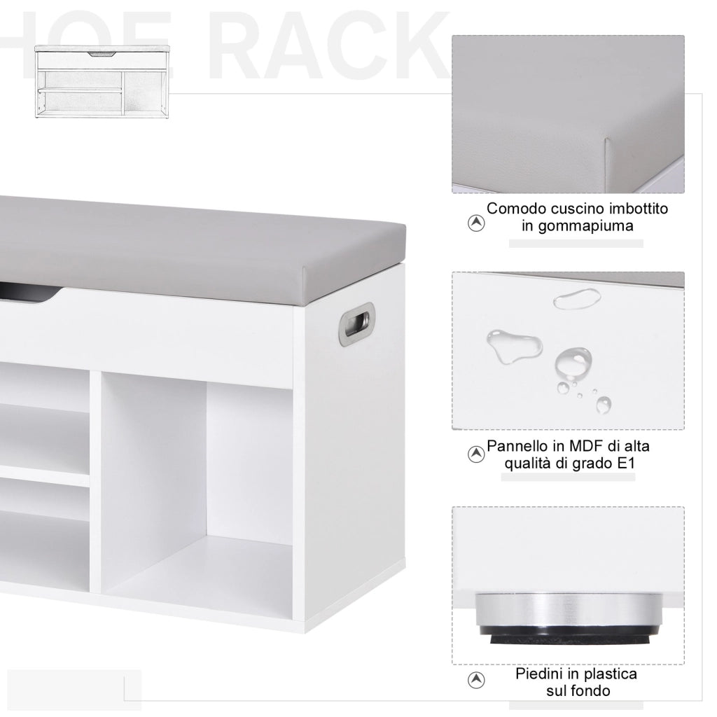EasyComfort Mobile Scarpiera Salvaspazio con Panca Contenitore e Vani Aperti