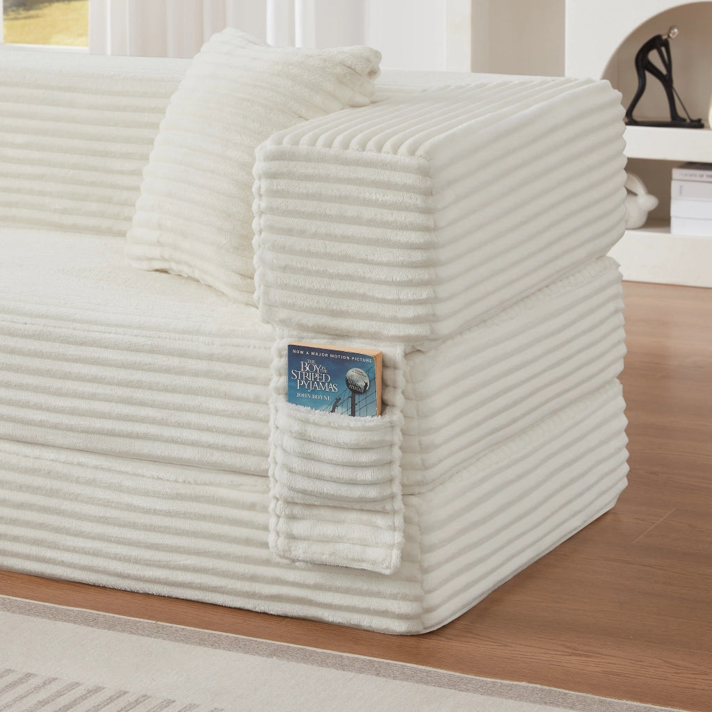 Divano convertibile con struttura in schiuma, design quadrato classico, Bianco