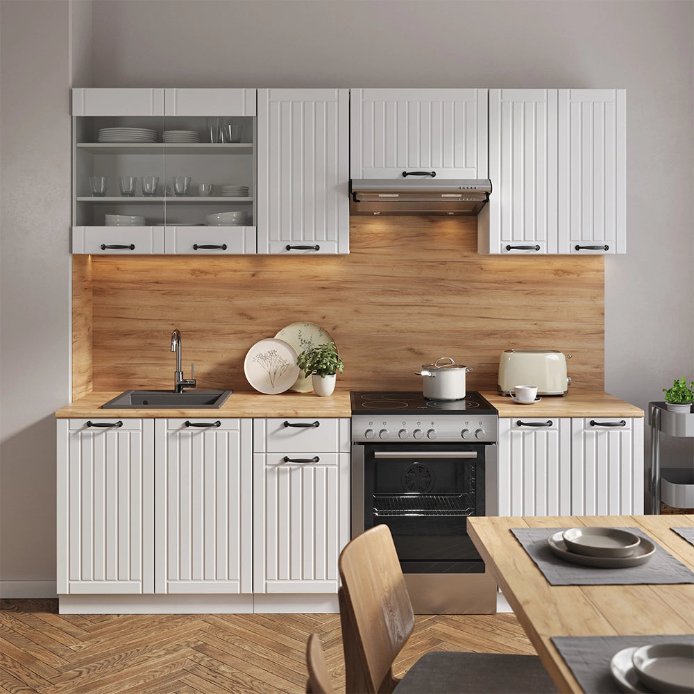 Cucina componibile Fame-Line Bianco rustico/Bianco 240 cm, PL Rovere Vicco