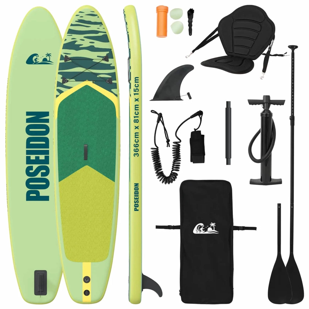SUP Board con Seggiolino 2-in-1 POSEIDON 366 x 81 x 15 cm Verde 42039133