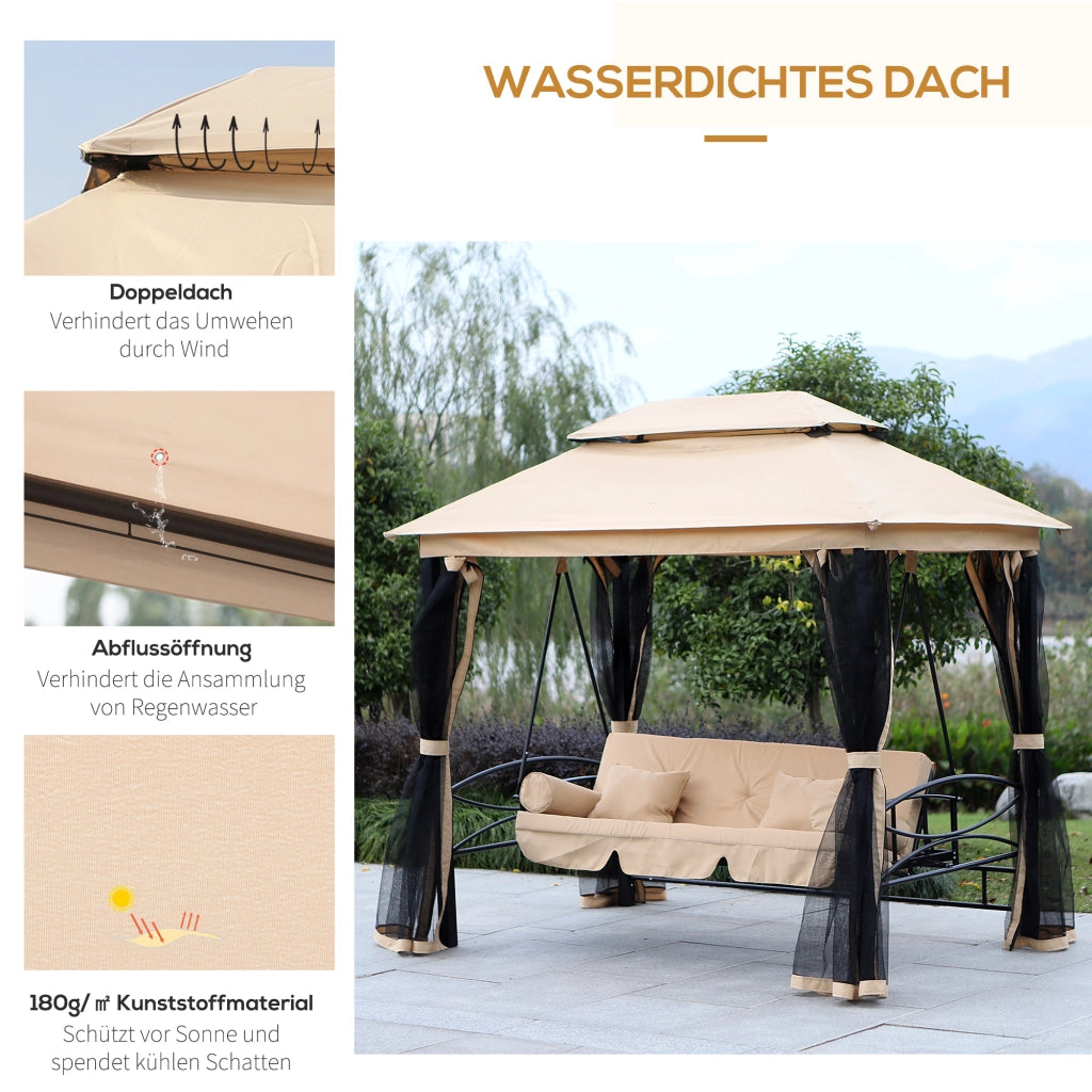 Altalena da giardino Hollywood con pannelli laterali 3 posti ¨C zephmum ¨C beige 256x172x248 cm