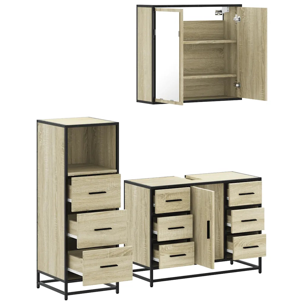 Set Mobili da Bagno 3 pz Rovere Sonoma in Legno Multistrato 3301021