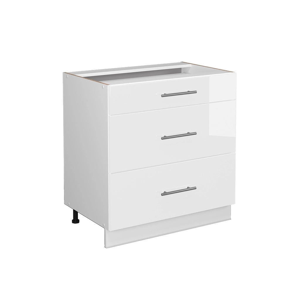 Vicco Cassettiera da bagno Bianco lucido 80 x 82 cm con 3 cassetti, senza piano di lavoro