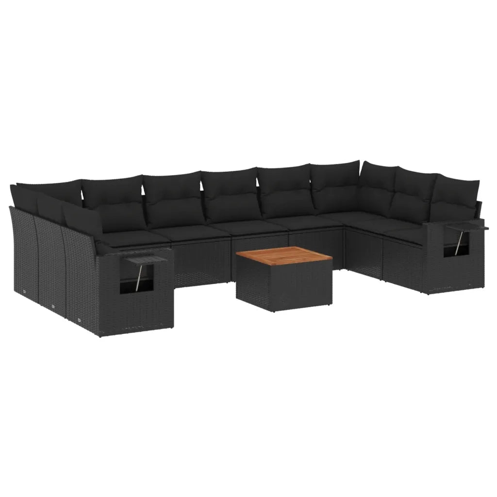 Set Divani da Giardino 11 pz con Cuscini in Polyrattan Nero 3224732