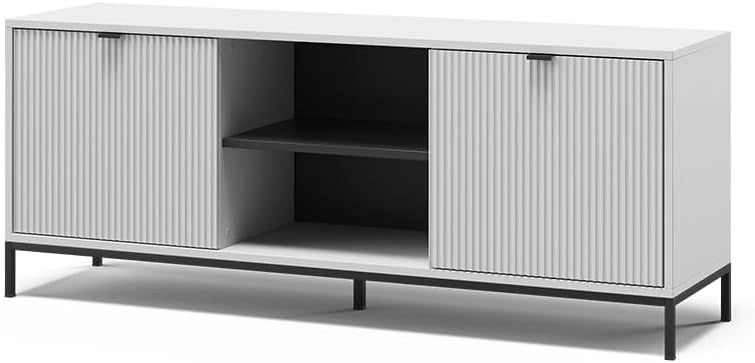 Tavolo basso Eliza, Quercia vichinga, 150 x 60 cm con 2 porte, adatto come mobile TV per dispositivi fino a 65 pollici