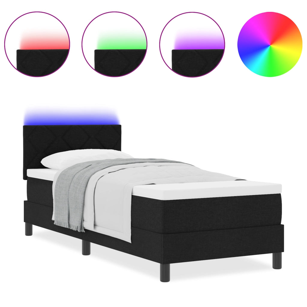 Letto Box Spring con Materasso & LED Nero 80x200 cm Tessuto