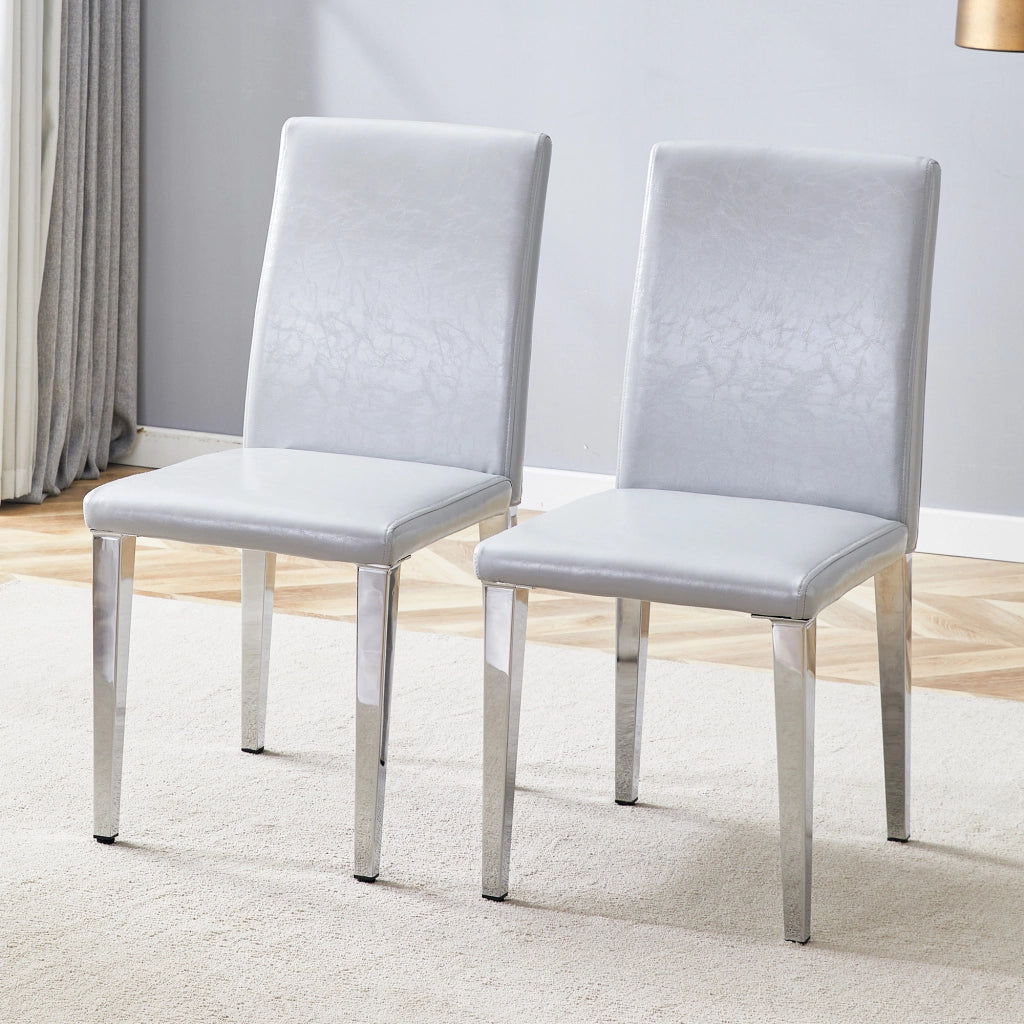 Sedia da pranzo Set di 2 con schienale ergonomico e gambe in metallo, in PU, Grigio chiaro