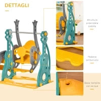 Scivolo 3 in 1 per Bambini con Altalena Regolabile, Canestro e Palle per Cameretta e Giardino, 152x149x107cm, Blu, Grigio, Giallo