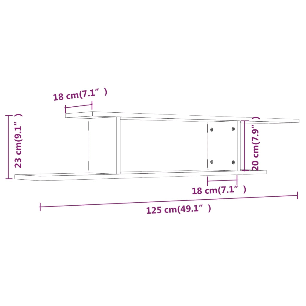 Scaffale TV Parete Rovere Marrone 125x18x23cm Legno Multistrato 815878