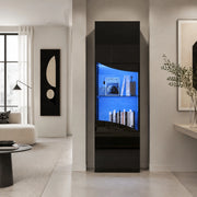 Vetrina alta con LED nera lucida 35x50x165 cm