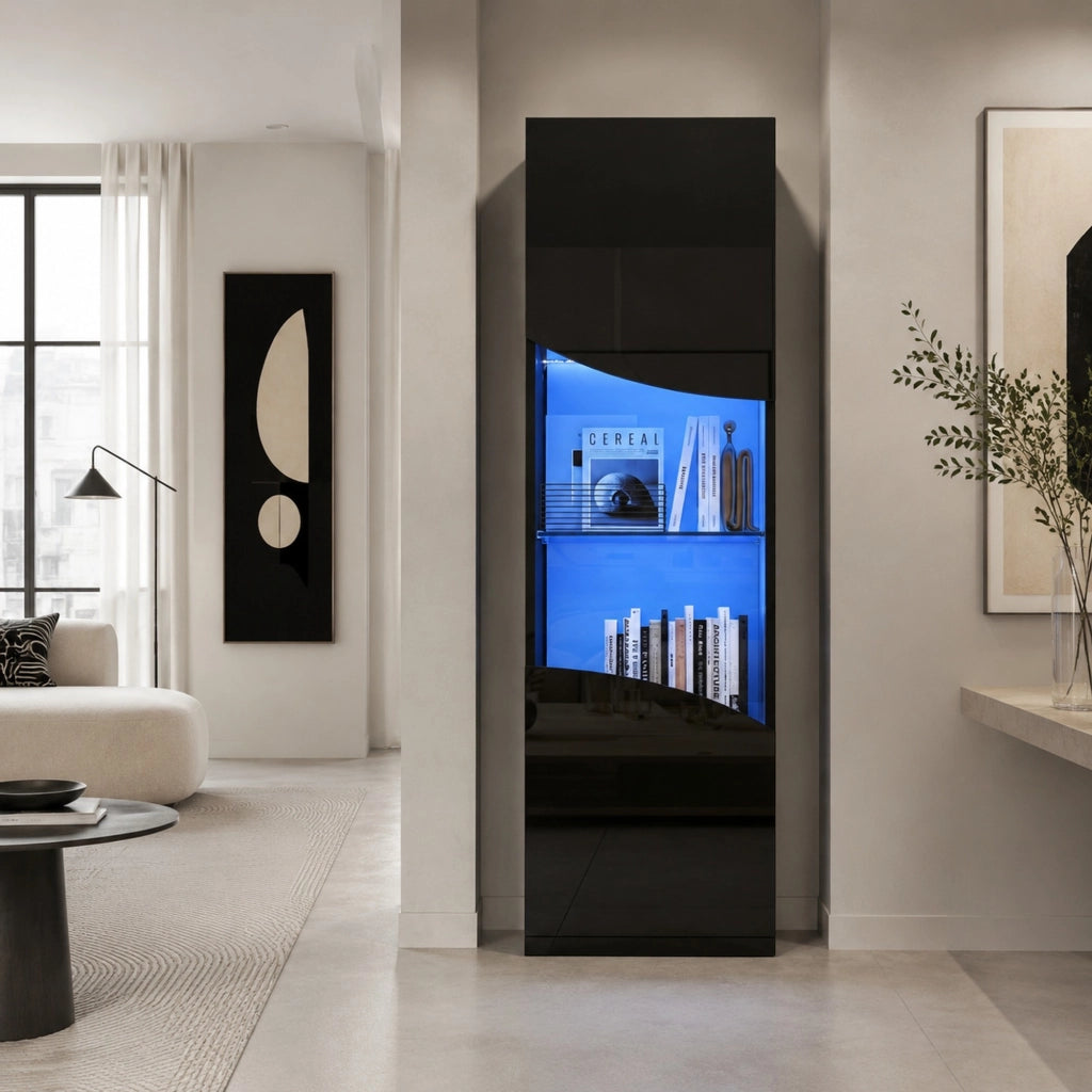 Vetrina alta con LED nera lucida 35x50x165 cm