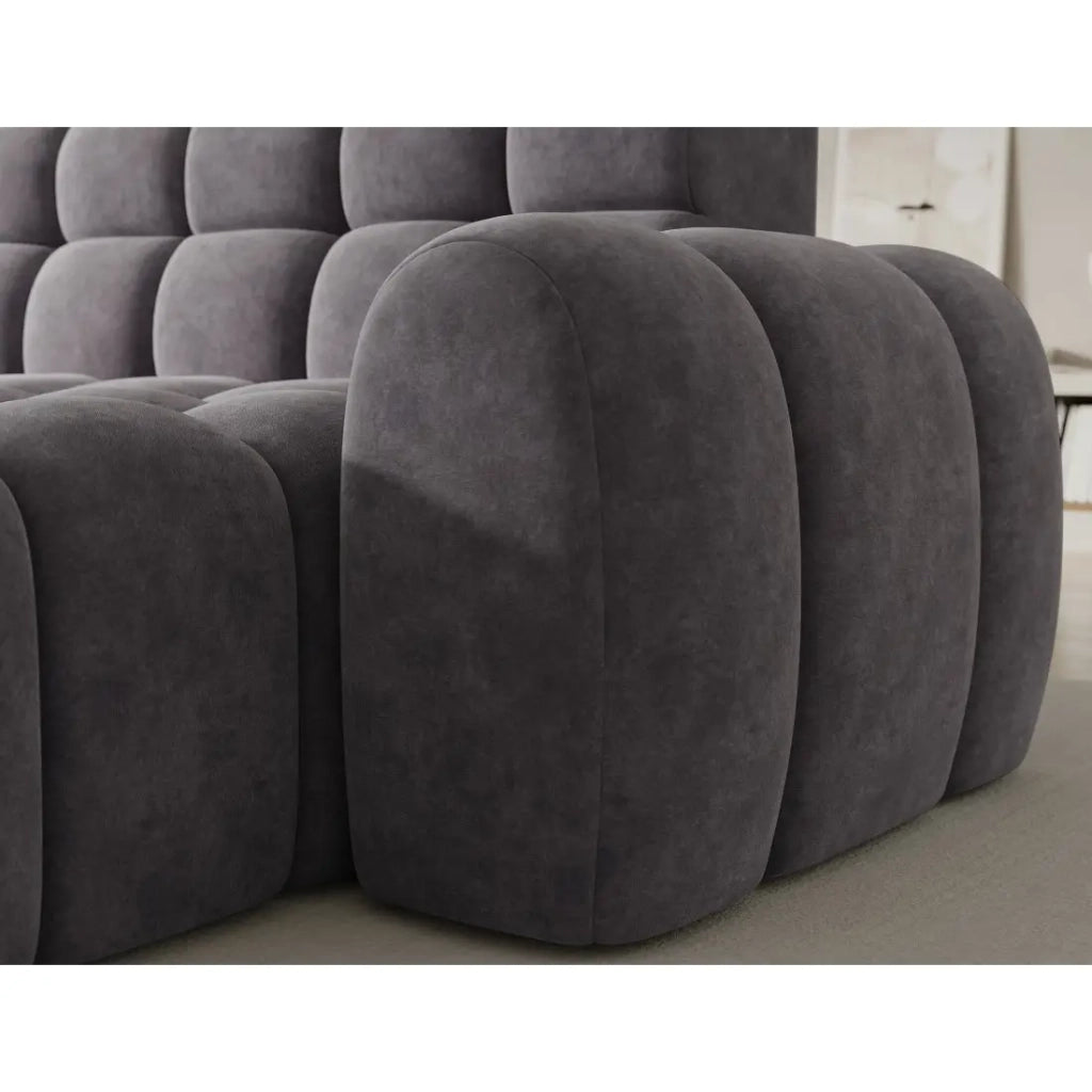 Divano angolare convertibile BULLA 3 posti grigio angolo destro - tessuto effetto alcantara con estensione della seduta elettrica