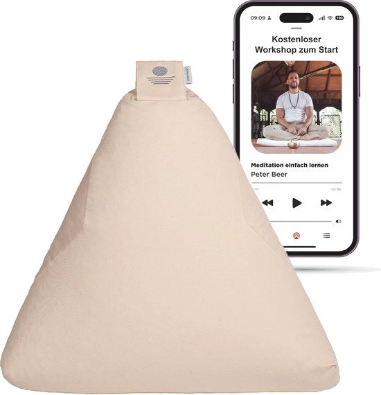 Cuscino yoga in tessuto biologico con design triangolare - Copertura lavabile - Cuscino meditazione - Cuscino per pavimento con imbottitura biologica di spelta - Norma Öko-Tex 100