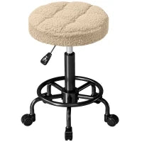 Sgabello Girevole Rotondo con Ruote e Altezza Regolabile, Seduta rivestita in Tessuto, 50x50x66 cm, Marrone