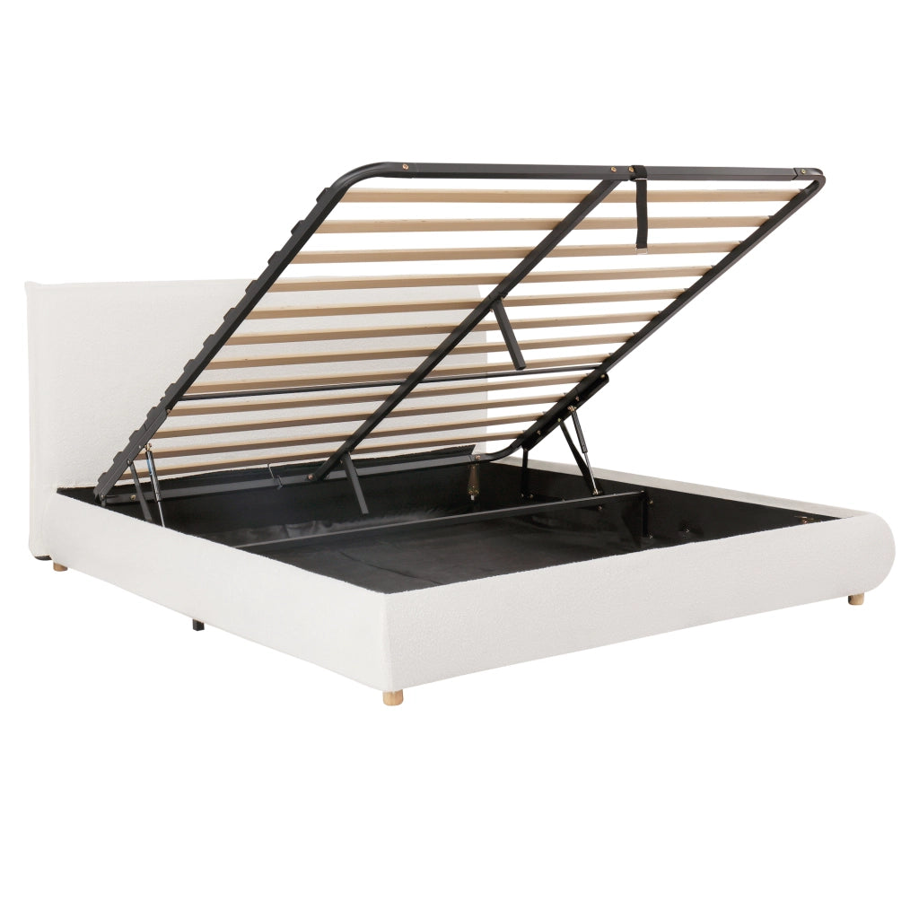 Letto Imbottito Matrimoniale Contenitore ¨C MINIMAL ¨C Idraulico, Testiera, Legno Massello, Bianco, 180x200